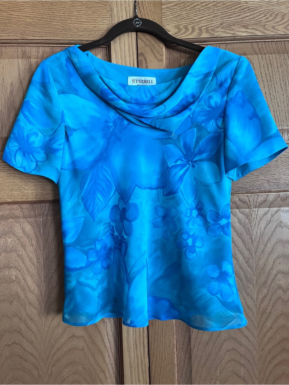 Studio I Turquoise Floral Cowl-Neck Blouse